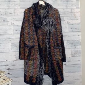 Minkas Multi Colour Long Sweater Cardigan Fringe Size S